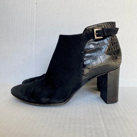 AQUATALIA Vela Boots Ankle Booties Suede Croc Black Buckle Silver Block Heel 9 - Picture 3 of 11